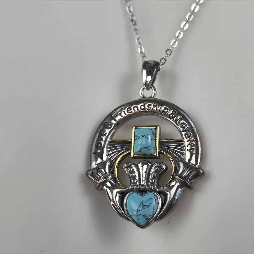 🩵⏭️NIB Turquoise Claddagh Love Friendship, Loyalty Pendant Necklace
